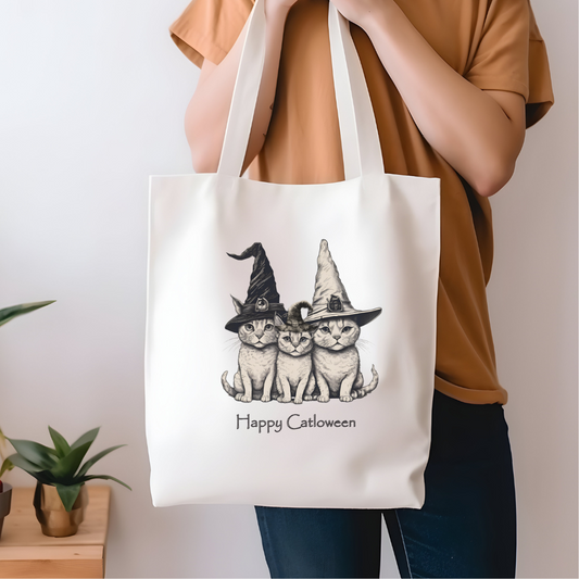 Halloween Cat Tote Bag, Fun Trick-or-Treat Bag, Spooky Gift, Eco-Friendly Shopping, Fall Festival Accessory