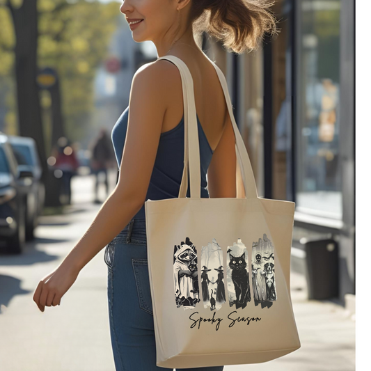Spooky Season Cotton Canvas Tote Bag, Halloween Shopping Bag, Eco-Friendly Tote, Trick or Treat Tote, Seasonal Gift Bag