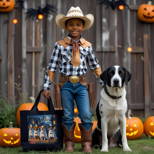 Halloween Dog Lovers Cotton Canvas Tote Bag, Trick or Treat Tote, Pet Halloween Bag, Spooky Season Accessory, Gift for Dog Parents