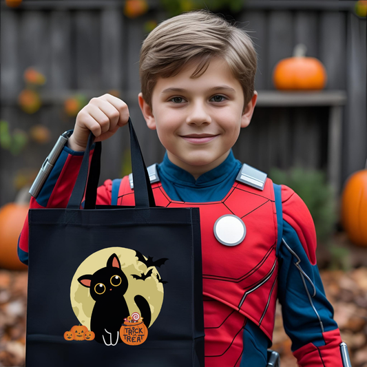 Halloween Cat Tote Bag, Cute Trick or Treat Canvas Bag, Black Cat Shopping Bag, Eco-Friendly Halloween Gift, Fall Accessories