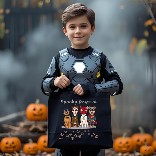 Spooky Patrol Dog-Themed Cotton Canvas Tote Bag, Eco-Friendly Shopping Bag, Halloween Tote, Pet Lover Gift, Canvas Bag for Everyday Use