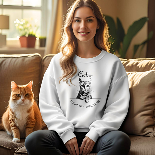 Cute Cat Lover Crewneck Sweatshirt - Cozy Gift for Cat Owners, Pet Lovers, Animal Enthusiasts, Birthday, Everyday Wear