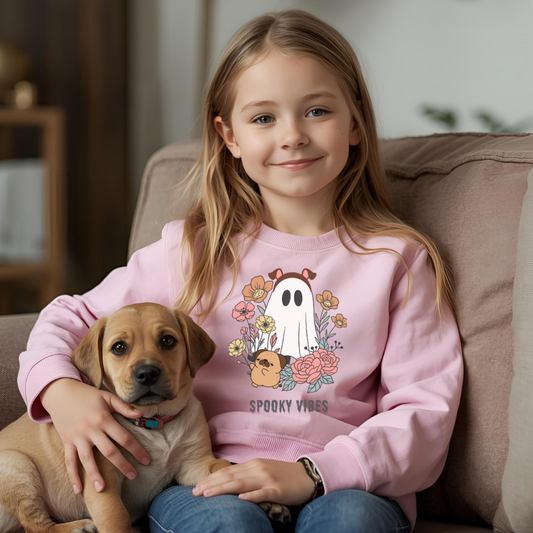 Toddler Ghost Sweatshirt, Spooky Vibes Pullover, Kids Halloween Sweatshirt, Adorable Toddler Apparel, Fall Fashion