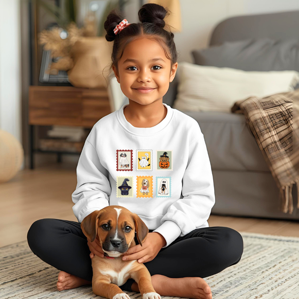 Cute Dog-Themed Youth Sweatshirt - Halloween Costume, Kids Fall Apparel, Cozy Gift, Birthday Present, Pet Lover Merchandise