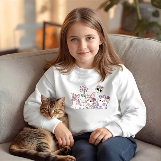 Cute Floral Youth Sweatshirt, Adorable Gift for Kids, Perfect for Spring, Birthday Present, Everyday Wear, Cozy Crewneck
