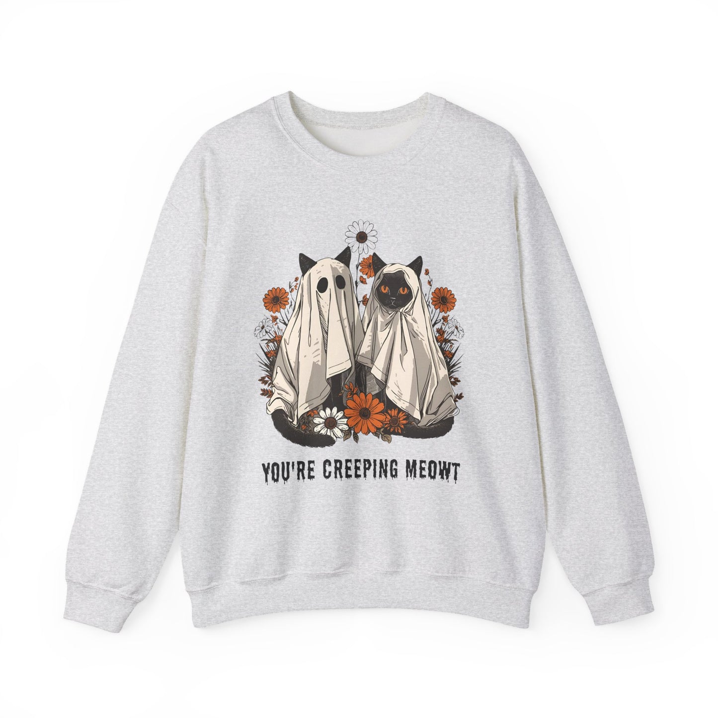 Spooky Cat Crewneck Sweatshirt - You're Creeping Meowt, Halloween Sweatshirt, Cozy Unisex Sweater, Gift for Cat Lovers, Fall Fashion