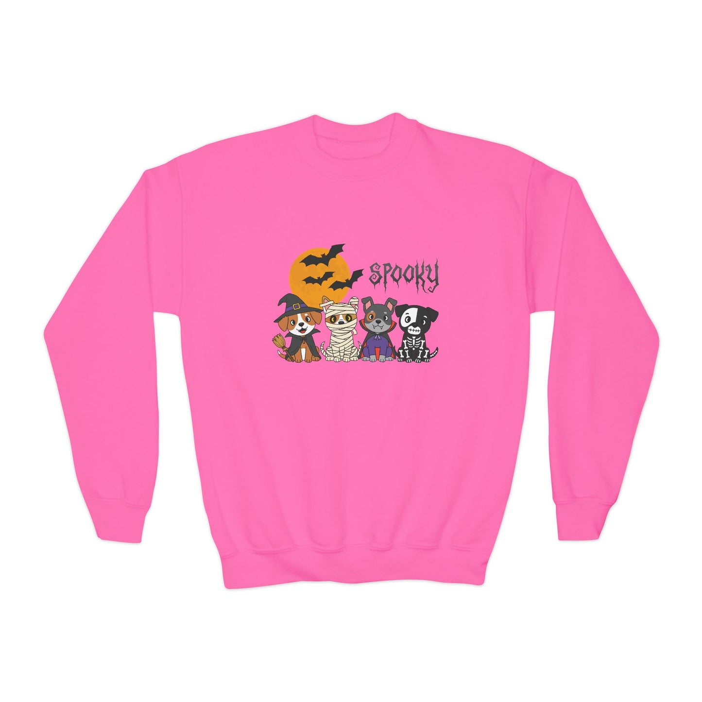Spooky Youth Crewneck Sweatshirt, Halloween Sweatshirt, Cute Animal Graphic Sweatshirt, Kid's Cozy Sweatshirt, Holiday Gift for Kids