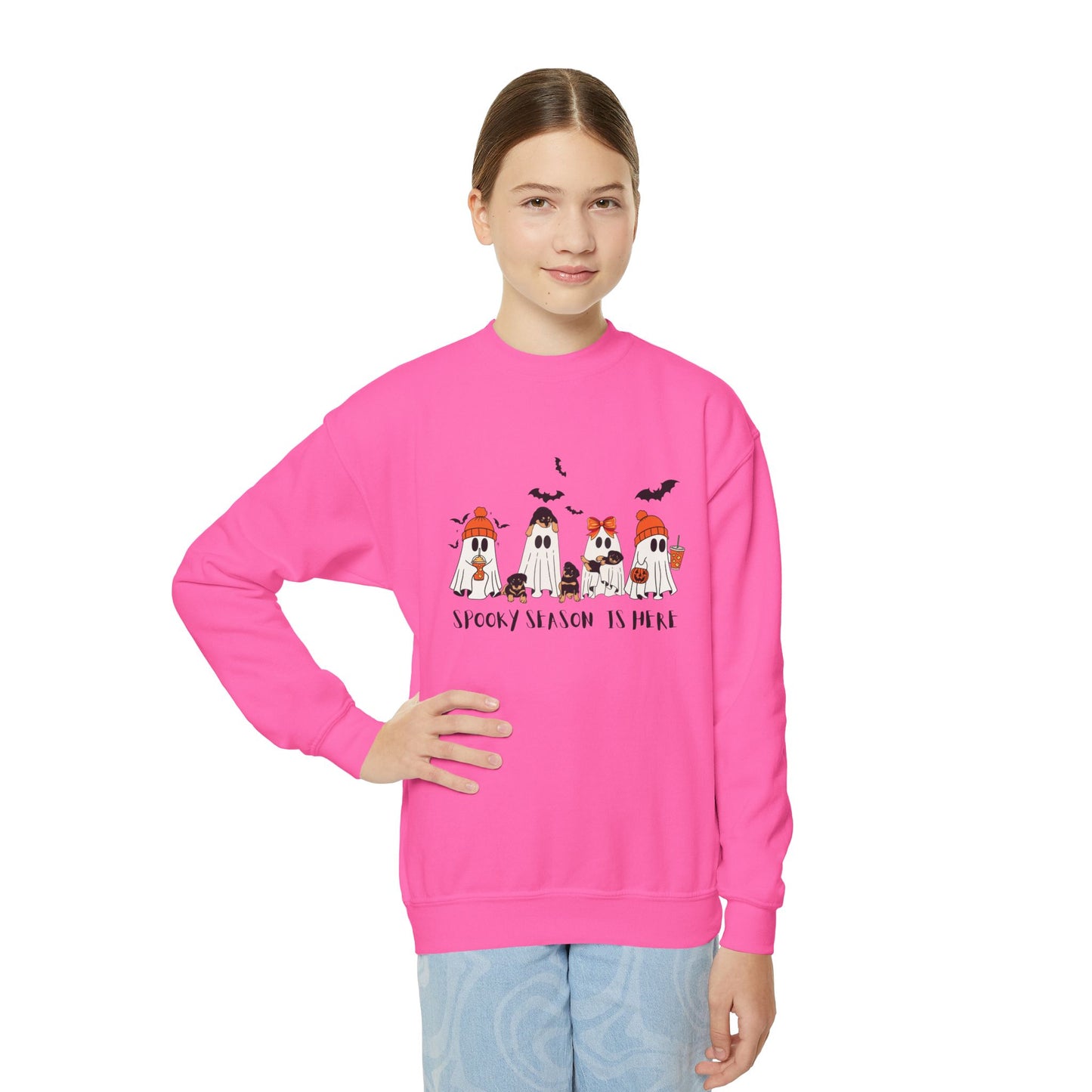 Spooky Season Youth Crewneck Sweatshirt, Halloween Sweatshirt, Cozy Fall Apparel, Cute Kid's Sweatshirt, Ghost and Pumpkin Design