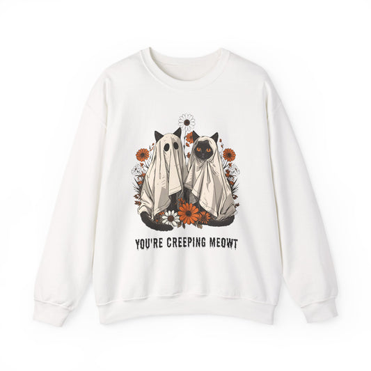 Spooky Cat Crewneck Sweatshirt - You're Creeping Meowt, Halloween Sweatshirt, Cozy Unisex Sweater, Gift for Cat Lovers, Fall Fashion