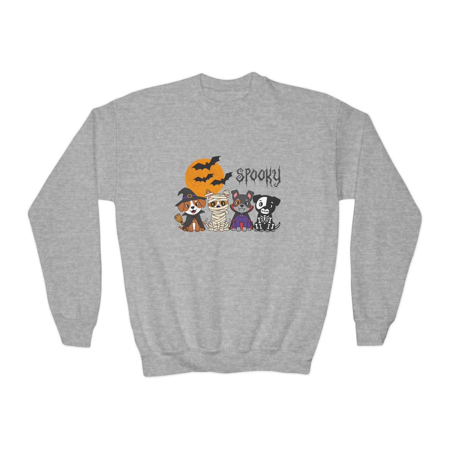 Spooky Youth Crewneck Sweatshirt, Halloween Sweatshirt, Cute Animal Graphic Sweatshirt, Kid's Cozy Sweatshirt, Holiday Gift for Kids