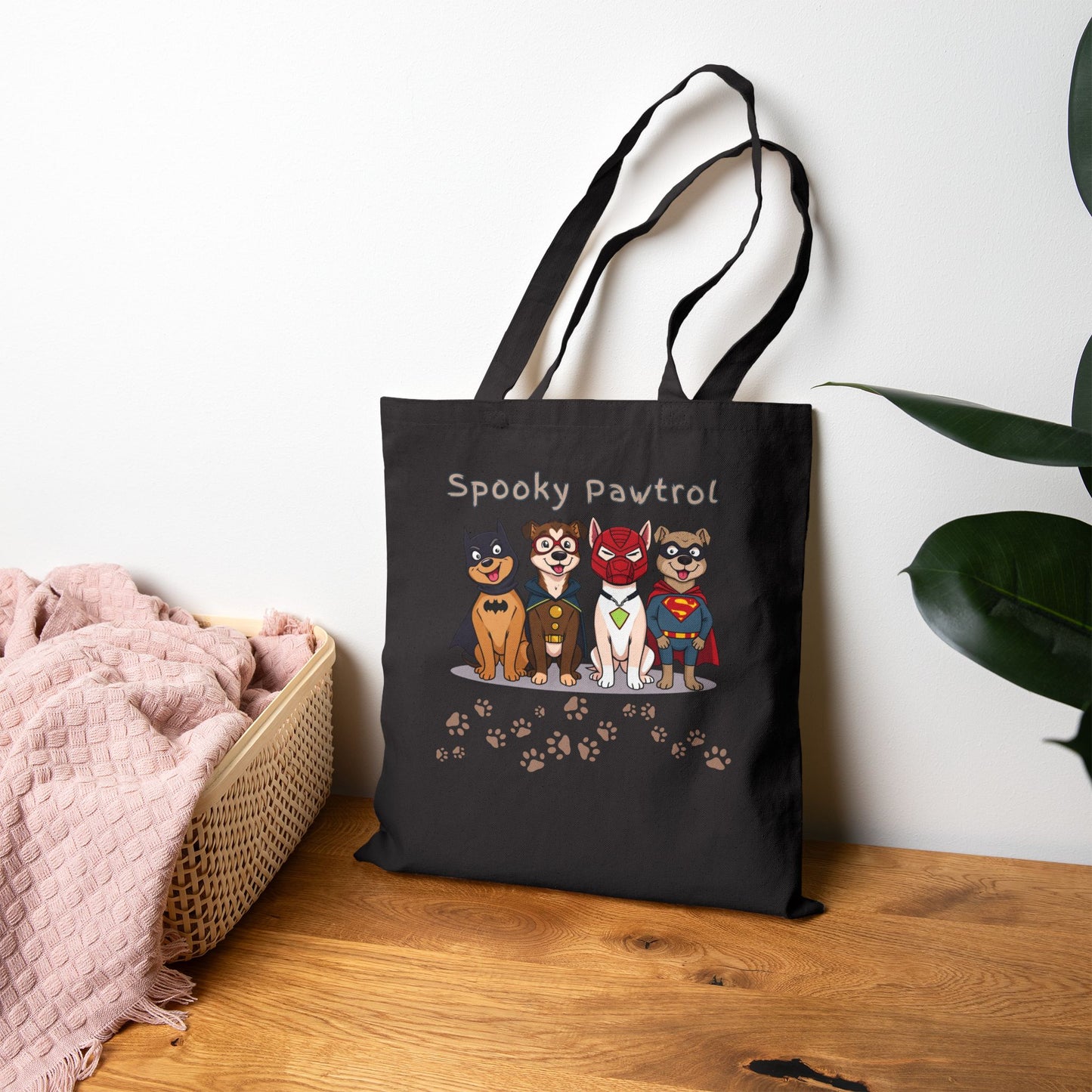 Spooky Patrol Dog-Themed Cotton Canvas Tote Bag, Eco-Friendly Shopping Bag, Halloween Tote, Pet Lover Gift, Canvas Bag for Everyday Use