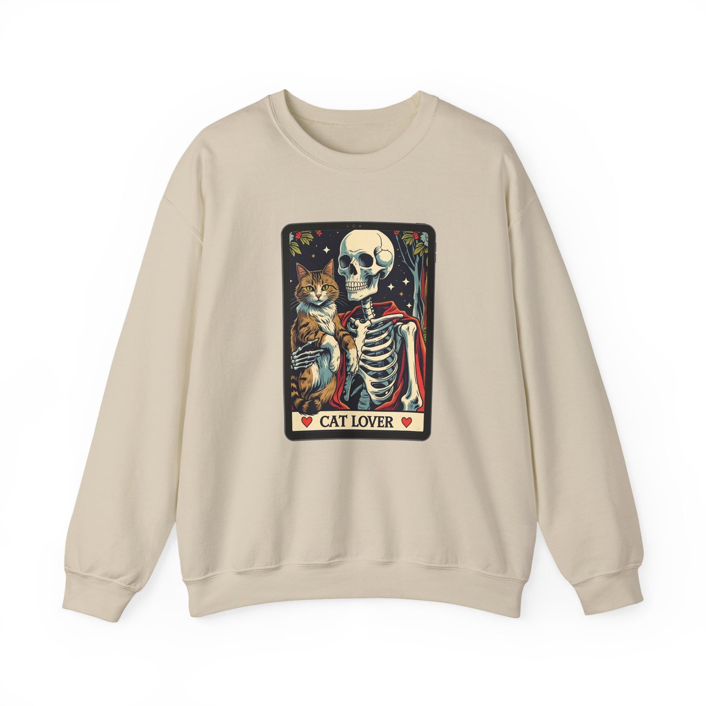 Gothic Cat Lover Crewneck Sweatshirt | Cozy Halloween Sweater, Pet Lover Gift, Spooky Season Apparel, Unisex Sweatshirt, Tarot card Design
