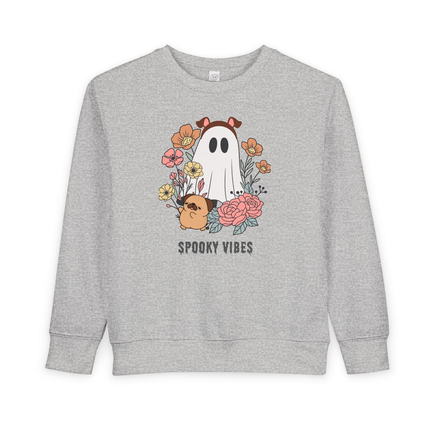 Spooky Vibes Toddler Sweatshirt, Cute Kids' Apparel, Halloween Outfit, Cozy Fall Clothing, Fun Ghost Design, Flower Print