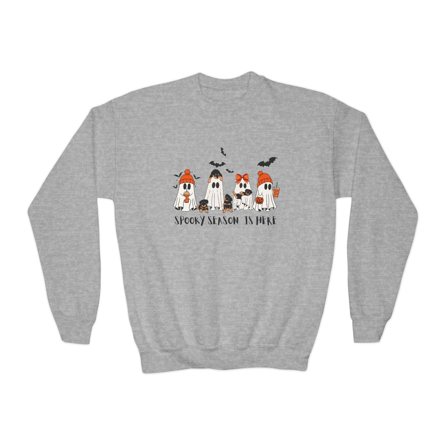 Spooky Season Youth Crewneck Sweatshirt, Halloween Sweatshirt, Cozy Fall Apparel, Cute Kid's Sweatshirt, Ghost and Pumpkin Design