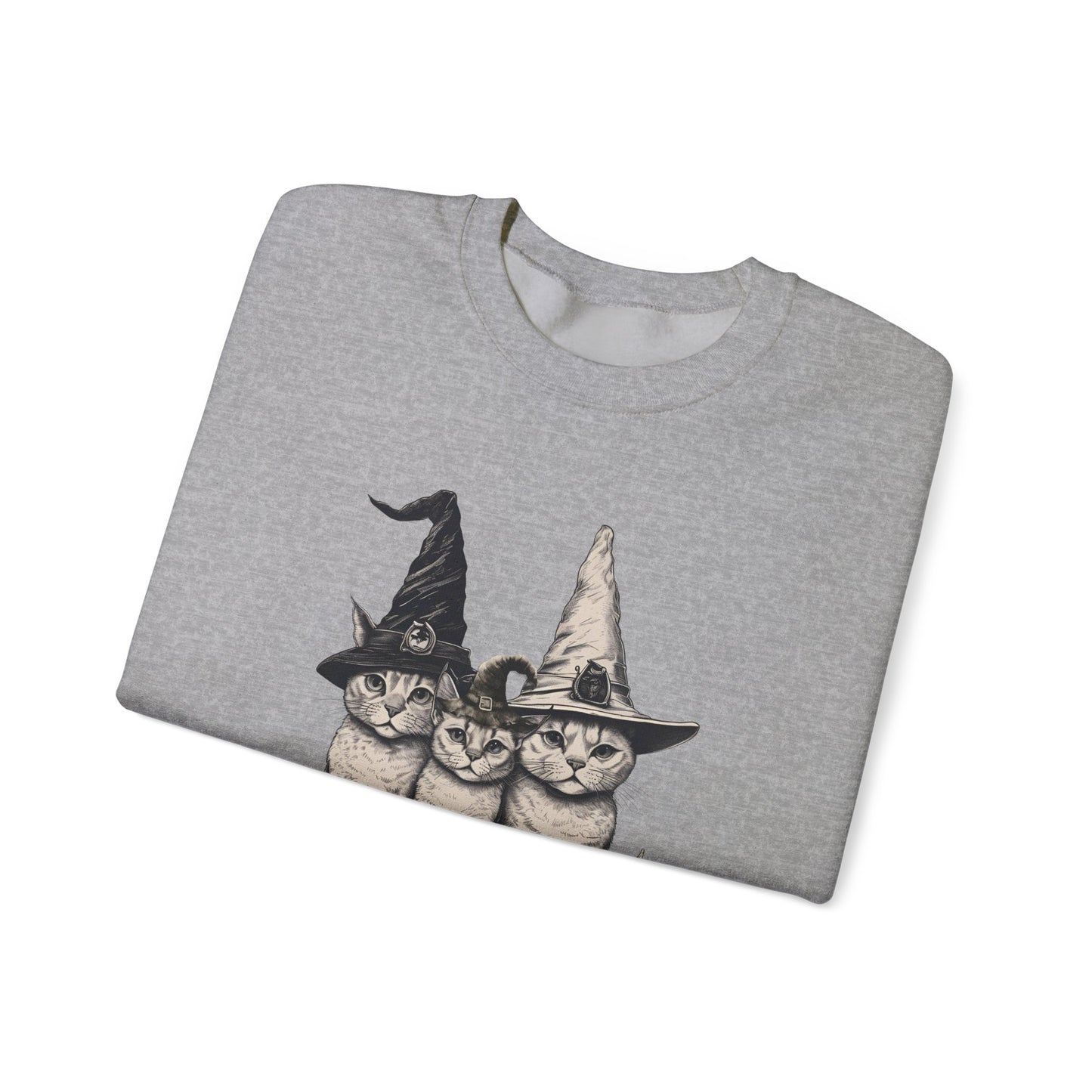 Whimsical Cat Halloween Sweatshirt, Cozy Halloween Crewneck, Fun Vintage Cat Apparel, Unisex Fall Fashion, Cat Lover Gift