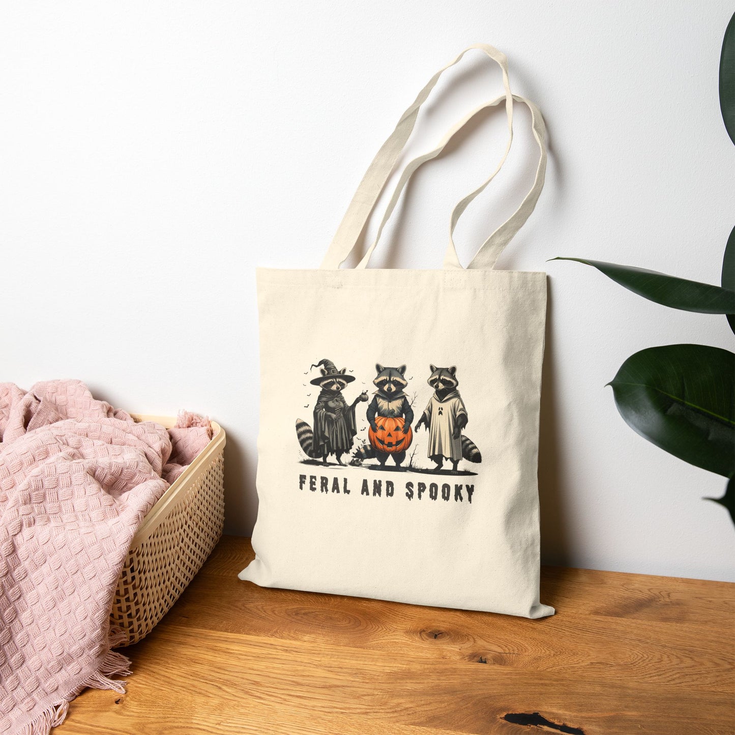 Feral and Spooky Tote Bag, Cotton Canvas Shopping Bag, Halloween Raccoon Gift, Eco-Friendly Tote, Witchy Raccoons Lover Bag, Unique Tote for Everyday