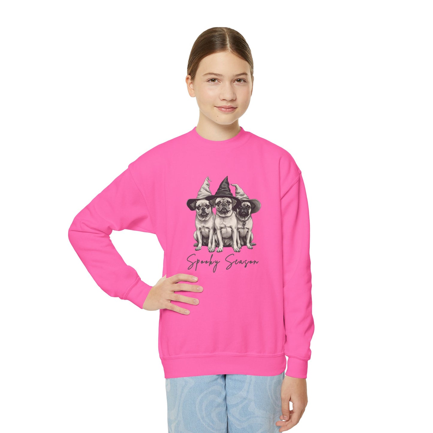 Spooky Season Youth Crewneck Sweatshirt | Cute Halloween Apparel, Gift for Kids, Trick or Treat, Fall Fashion, Cozy Sweatshirt