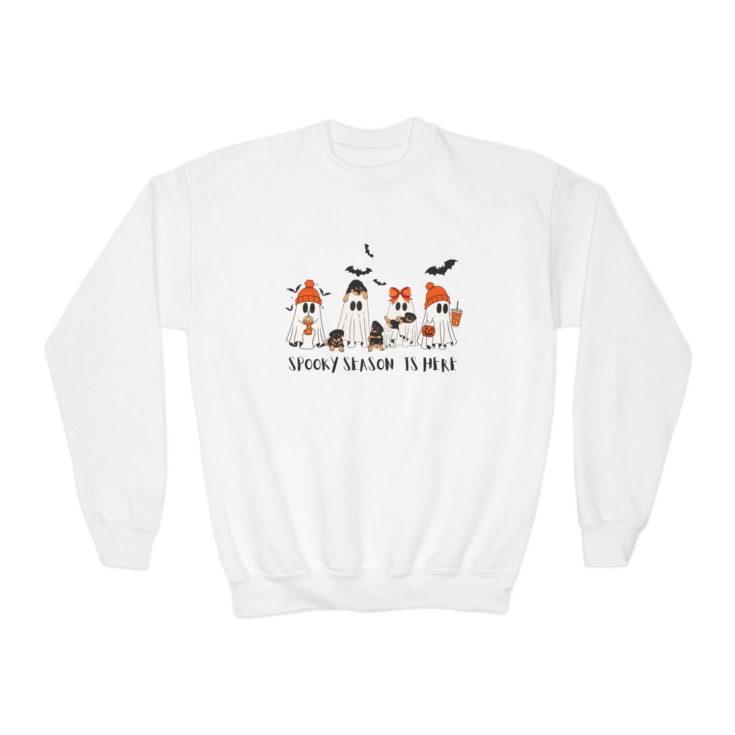 Spooky Season Youth Crewneck Sweatshirt, Halloween Sweatshirt, Cozy Fall Apparel, Cute Kid's Sweatshirt, Ghost and Pumpkin Design