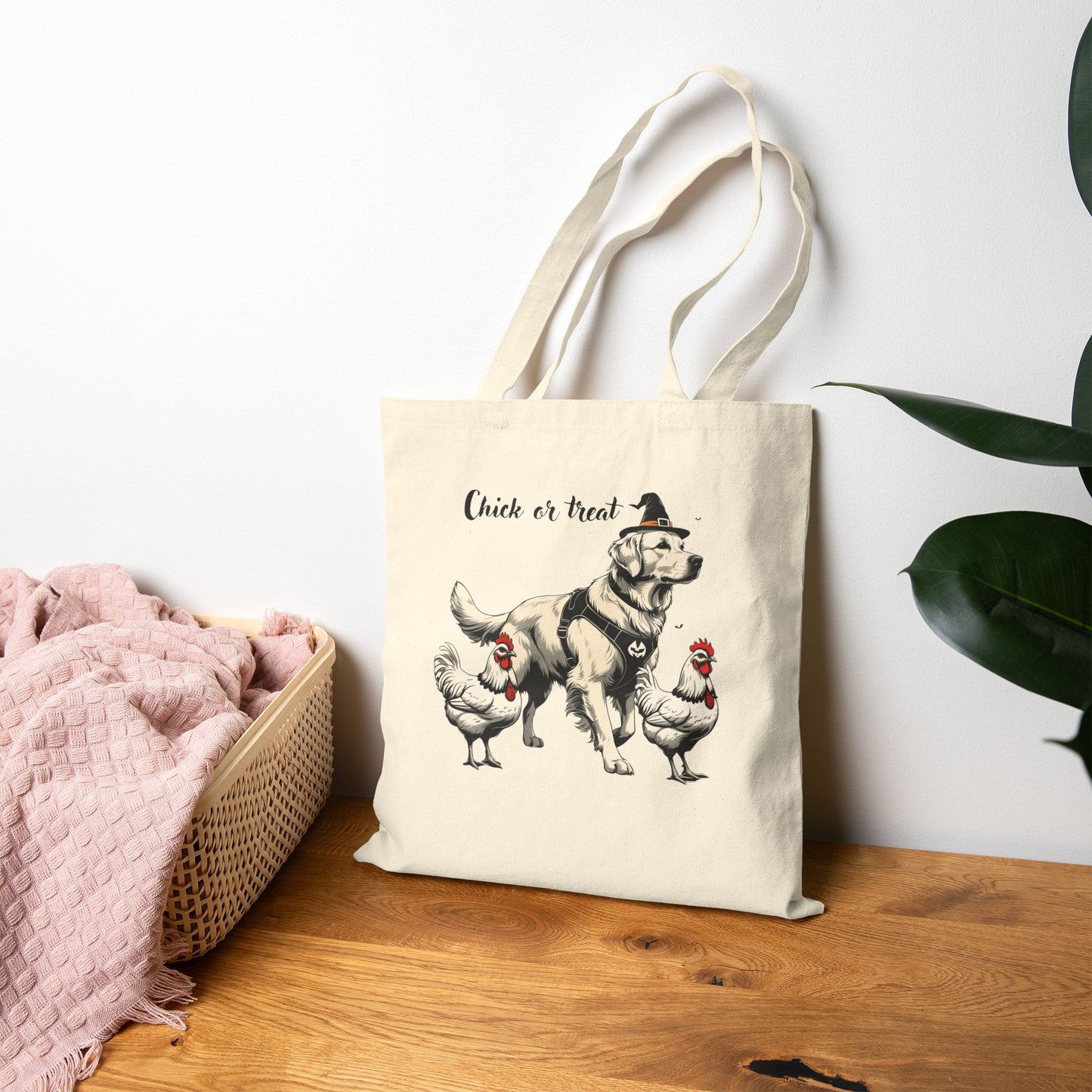 Whimsical Dog & Chickens Tote Bag - Farmhouse Style, Eco-Friendly Carryall, Perfect Gift for Animal Lovers, Grocery, Beach, Halloween