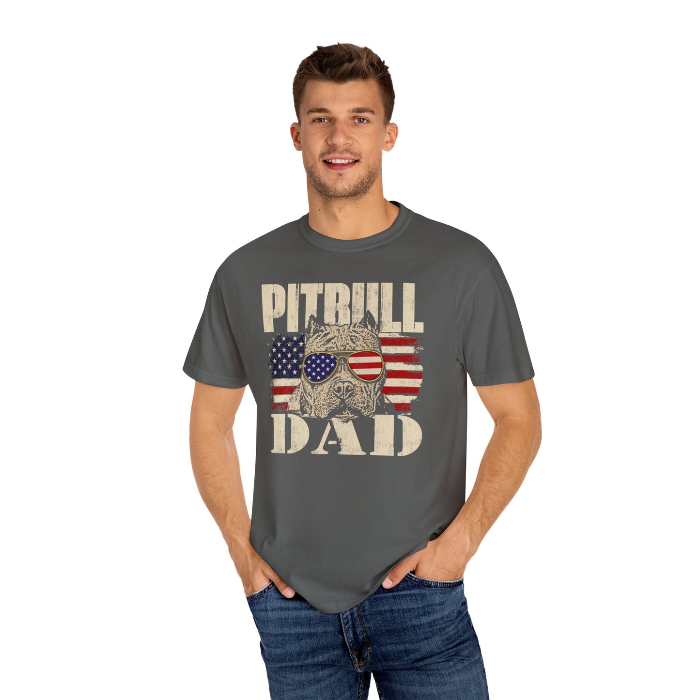 Patriotic Pitbull Dad T-Shirt - Comfortable Unisex Tee for Dog Lovers, Father's Day Gift, American Pride Apparel, Casual Wear