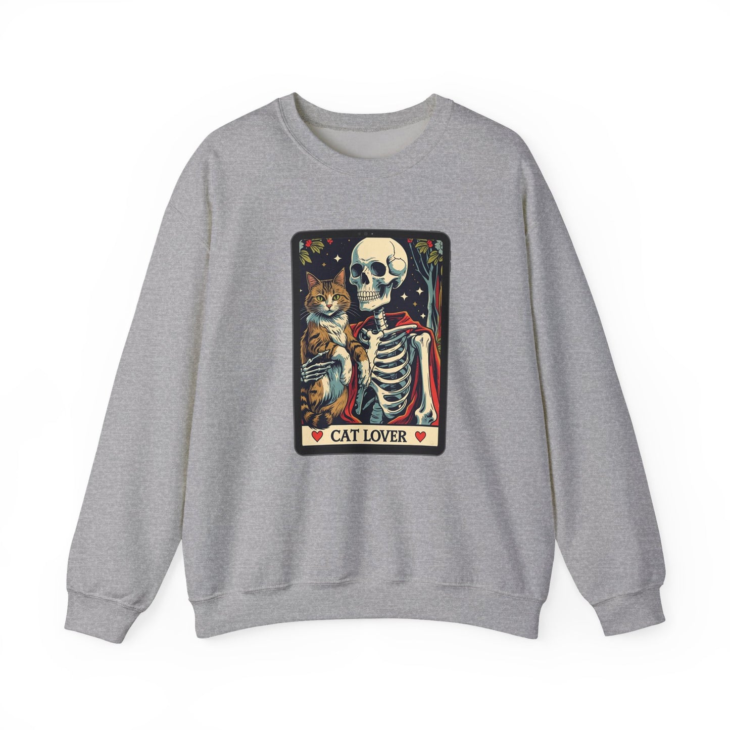 Gothic Cat Lover Crewneck Sweatshirt | Cozy Halloween Sweater, Pet Lover Gift, Spooky Season Apparel, Unisex Sweatshirt, Tarot card Design