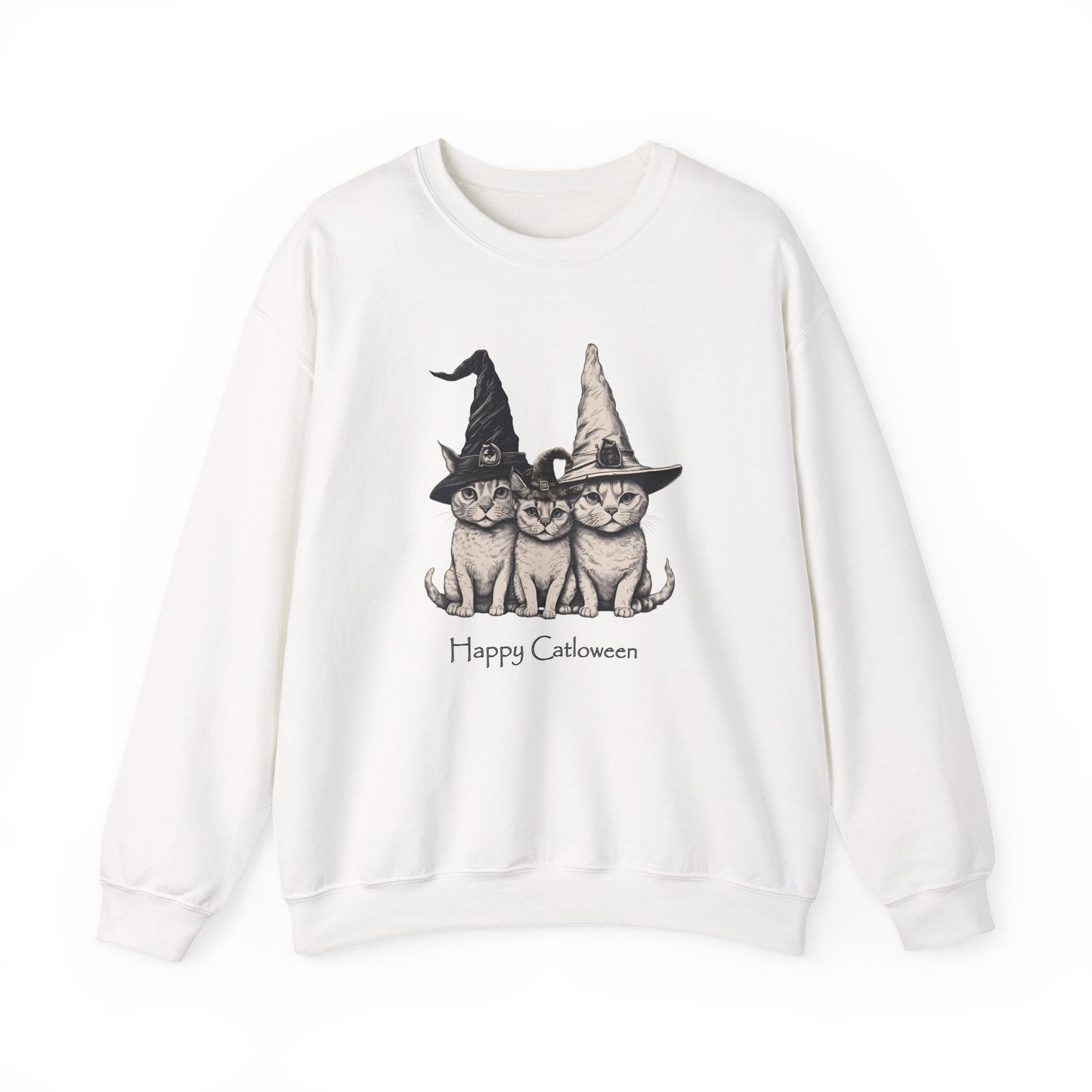 Whimsical Cat Halloween Sweatshirt, Cozy Halloween Crewneck, Fun Vintage Cat Apparel, Unisex Fall Fashion, Cat Lover Gift