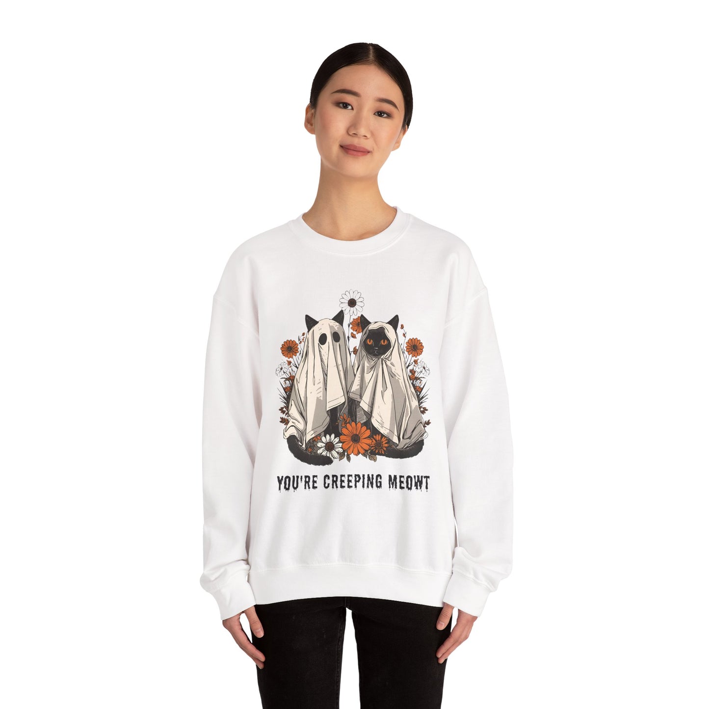 Spooky Cat Crewneck Sweatshirt - You're Creeping Meowt, Halloween Sweatshirt, Cozy Unisex Sweater, Gift for Cat Lovers, Fall Fashion