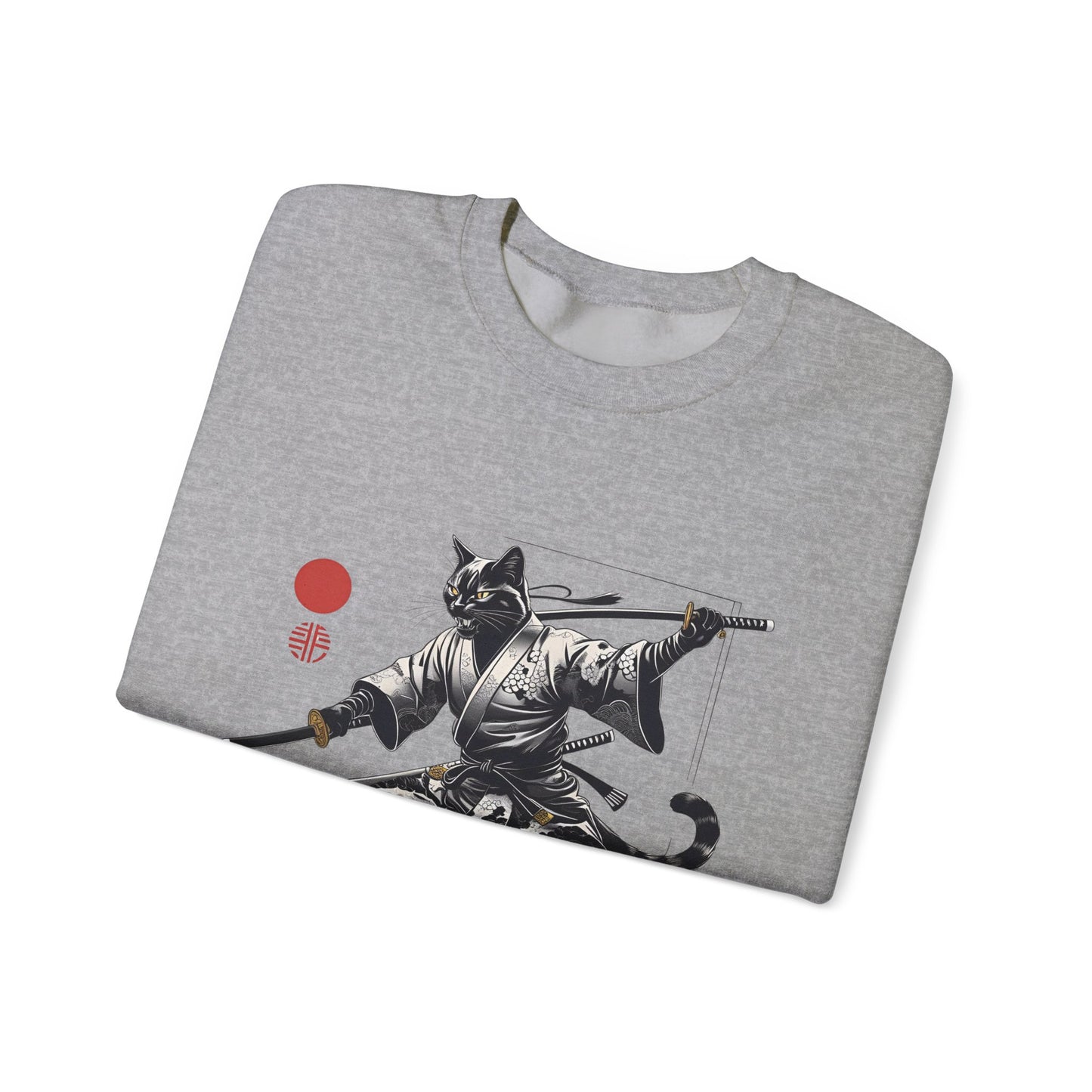 Samurai Cat Crewneck Sweatshirt - Cozy Unisex Pullover, Unique Anime Gift, Cat Lover Apparel, Artful Streetwear, Relaxed Fit Fashion