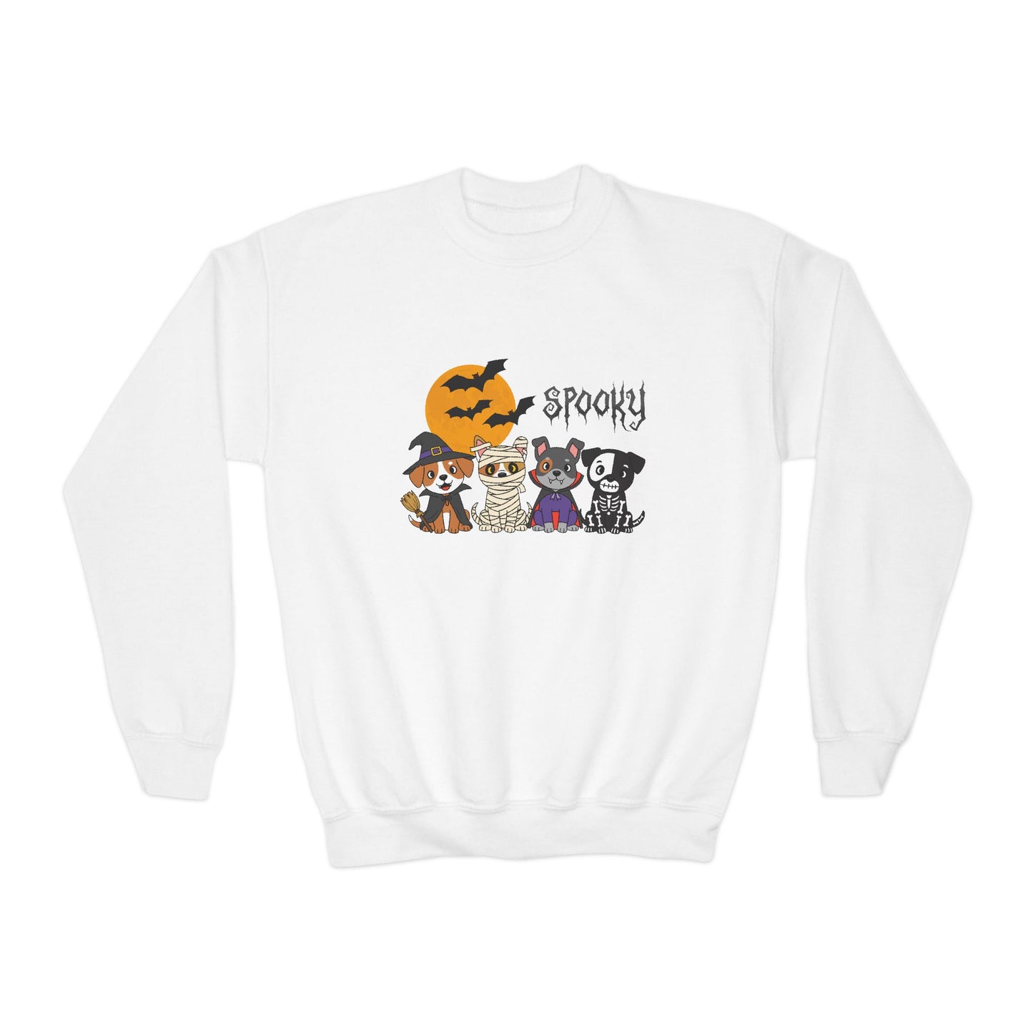 Spooky Youth Crewneck Sweatshirt, Halloween Sweatshirt, Cute Animal Graphic Sweatshirt, Kid's Cozy Sweatshirt, Holiday Gift for Kids