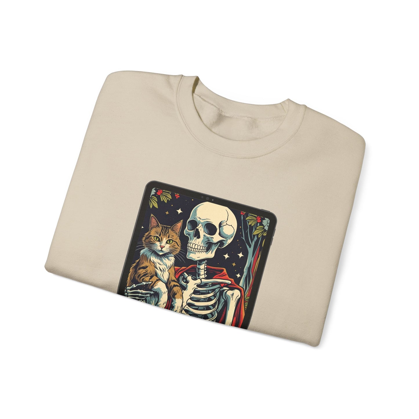 Gothic Cat Lover Crewneck Sweatshirt | Cozy Halloween Sweater, Pet Lover Gift, Spooky Season Apparel, Unisex Sweatshirt, Tarot card Design