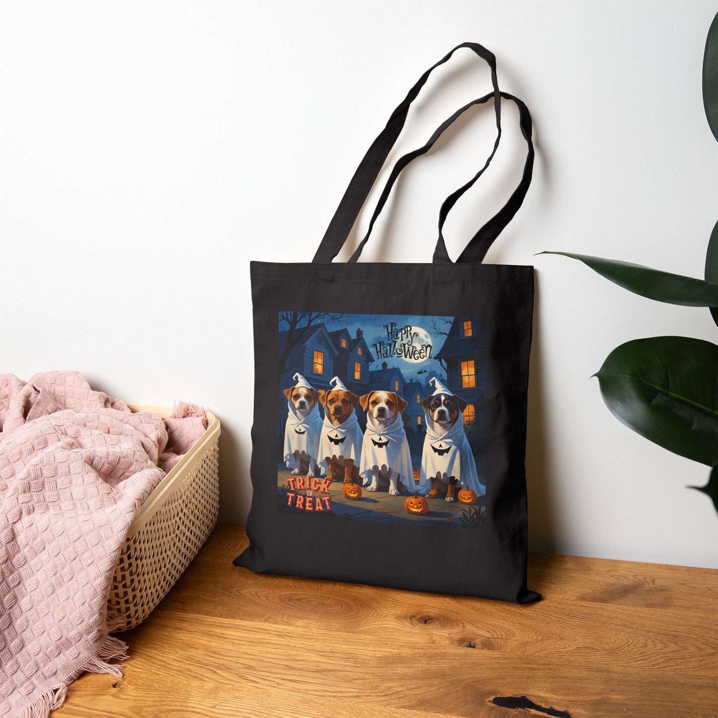 Halloween Dog Lovers Cotton Canvas Tote Bag, Trick or Treat Tote, Pet Halloween Bag, Spooky Season Accessory, Gift for Dog Parents