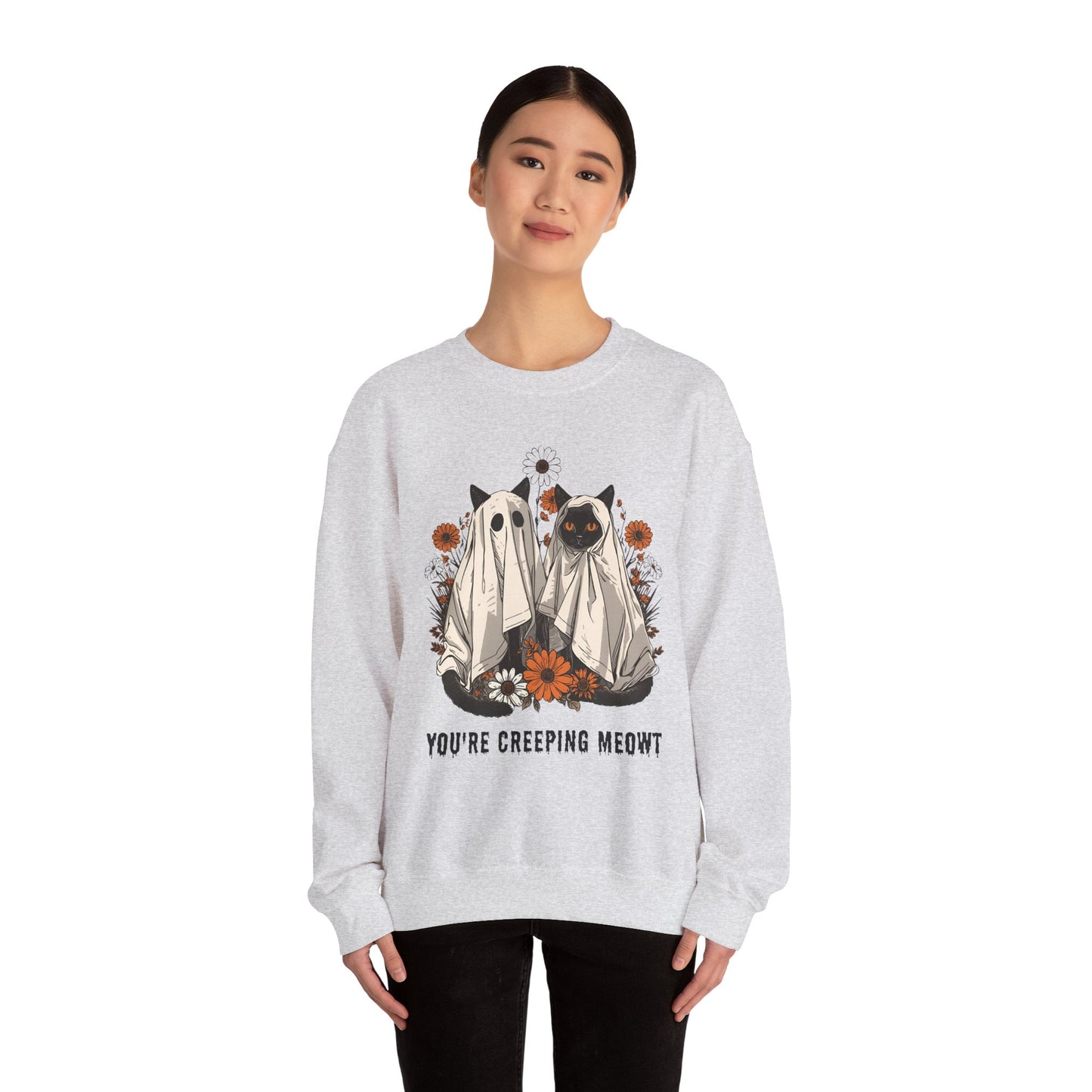 Spooky Cat Crewneck Sweatshirt - You're Creeping Meowt, Halloween Sweatshirt, Cozy Unisex Sweater, Gift for Cat Lovers, Fall Fashion