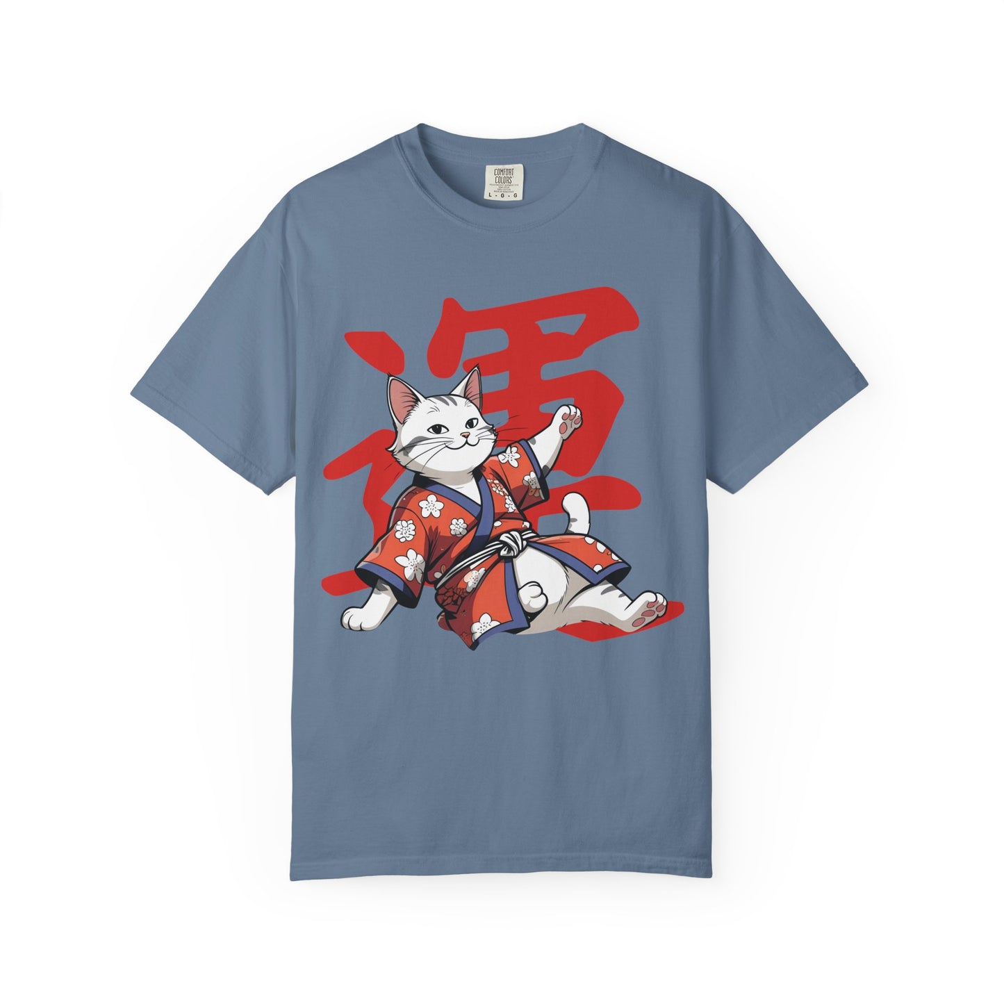 Lucky Cat T-Shirt, Garment-Dyed Tee, Cute Cat Apparel, Japanese Style Shirt, Cat Lover Gift, Casual Wear