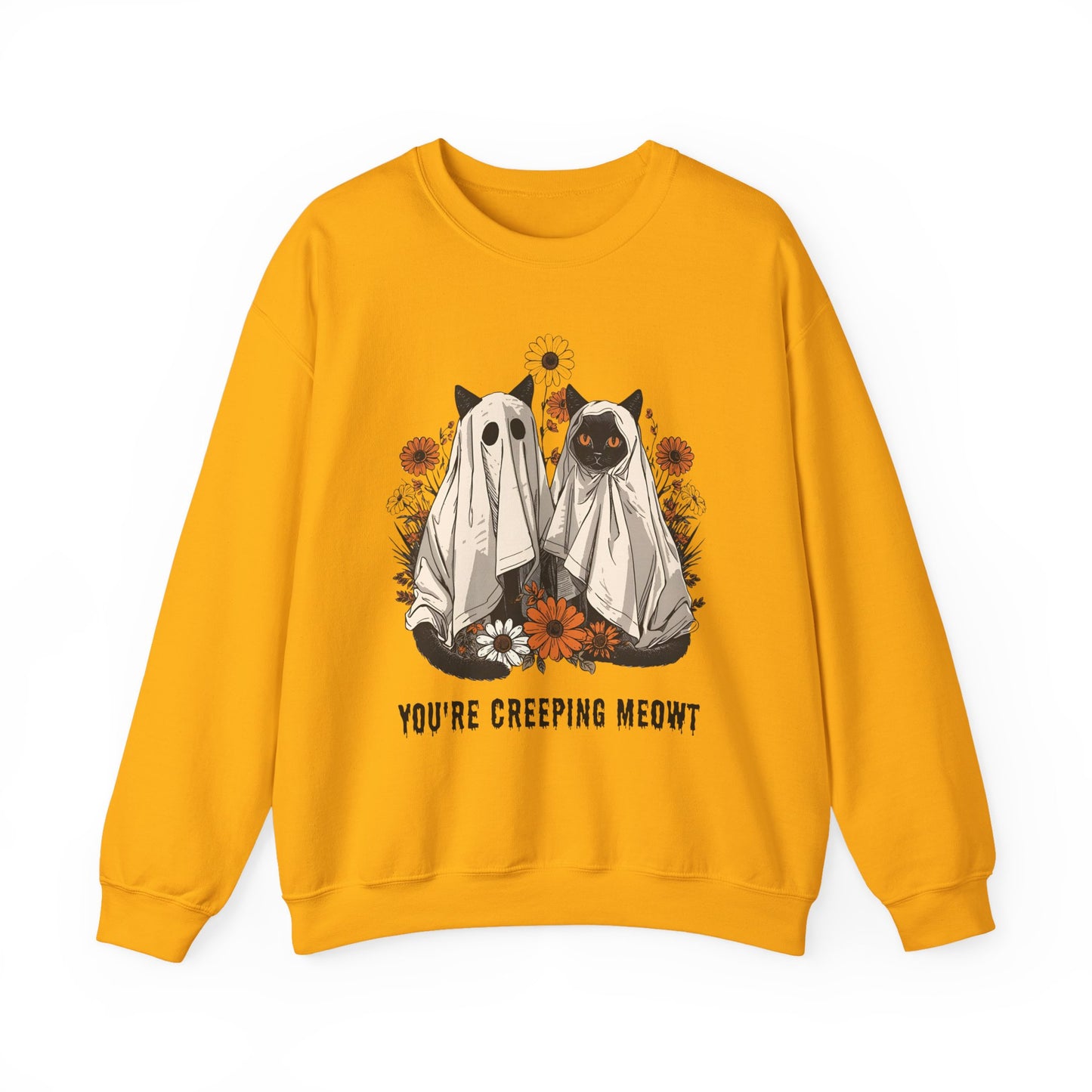 Spooky Cat Crewneck Sweatshirt - You're Creeping Meowt, Halloween Sweatshirt, Cozy Unisex Sweater, Gift for Cat Lovers, Fall Fashion