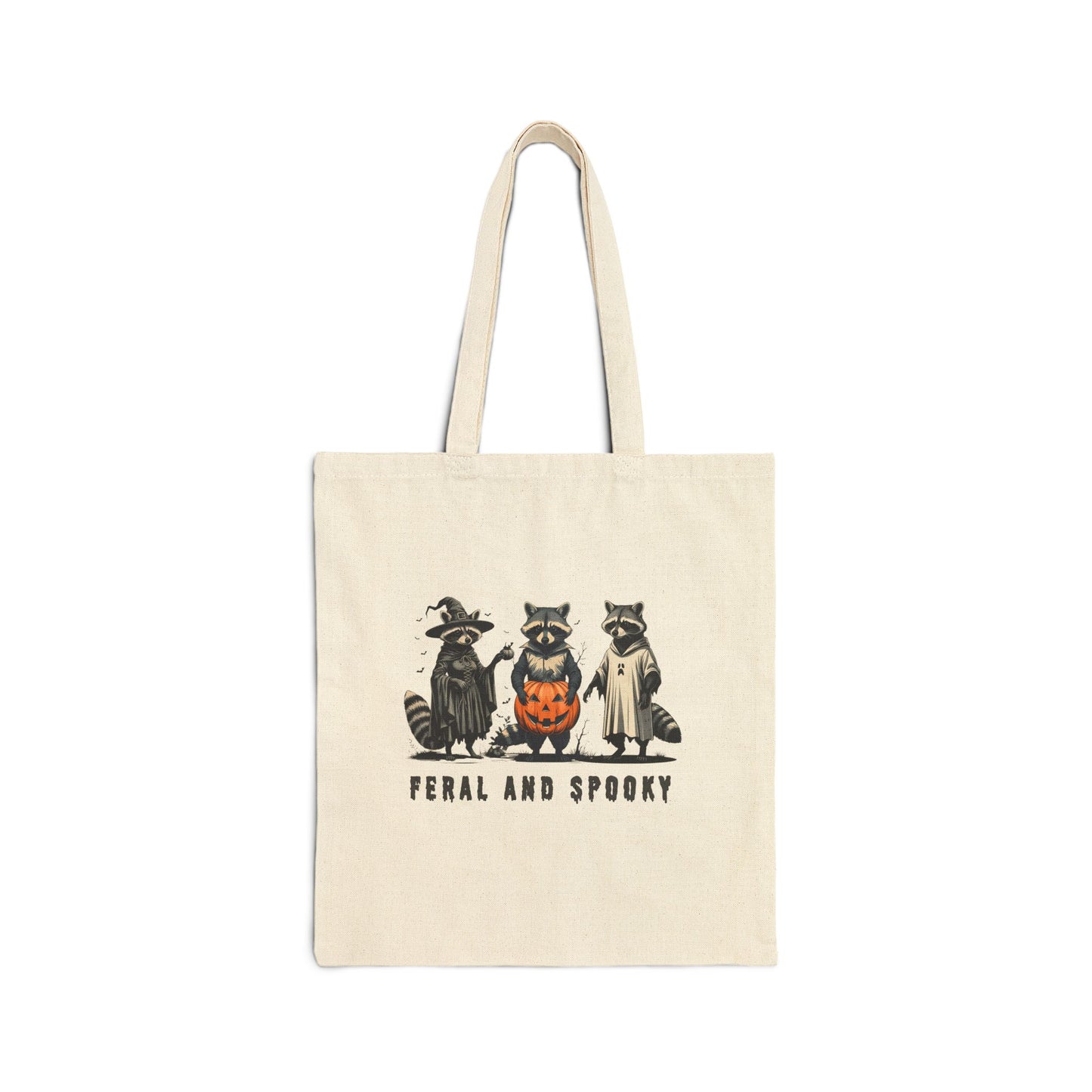 Feral and Spooky Tote Bag, Cotton Canvas Shopping Bag, Halloween Raccoon Gift, Eco-Friendly Tote, Witchy Raccoons Lover Bag, Unique Tote for Everyday
