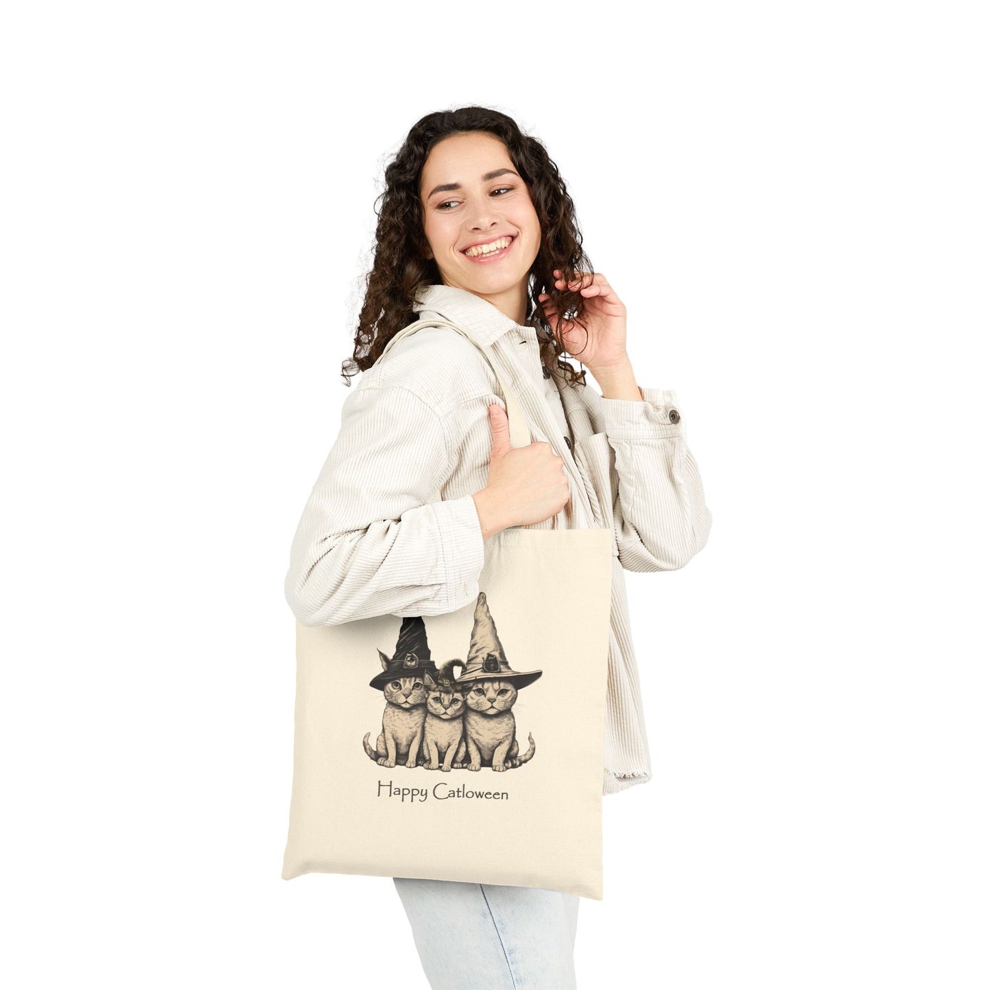 Halloween Cat Tote Bag, Fun Trick-or-Treat Bag, Spooky Gift, Eco-Friendly Shopping, Fall Festival Accessory