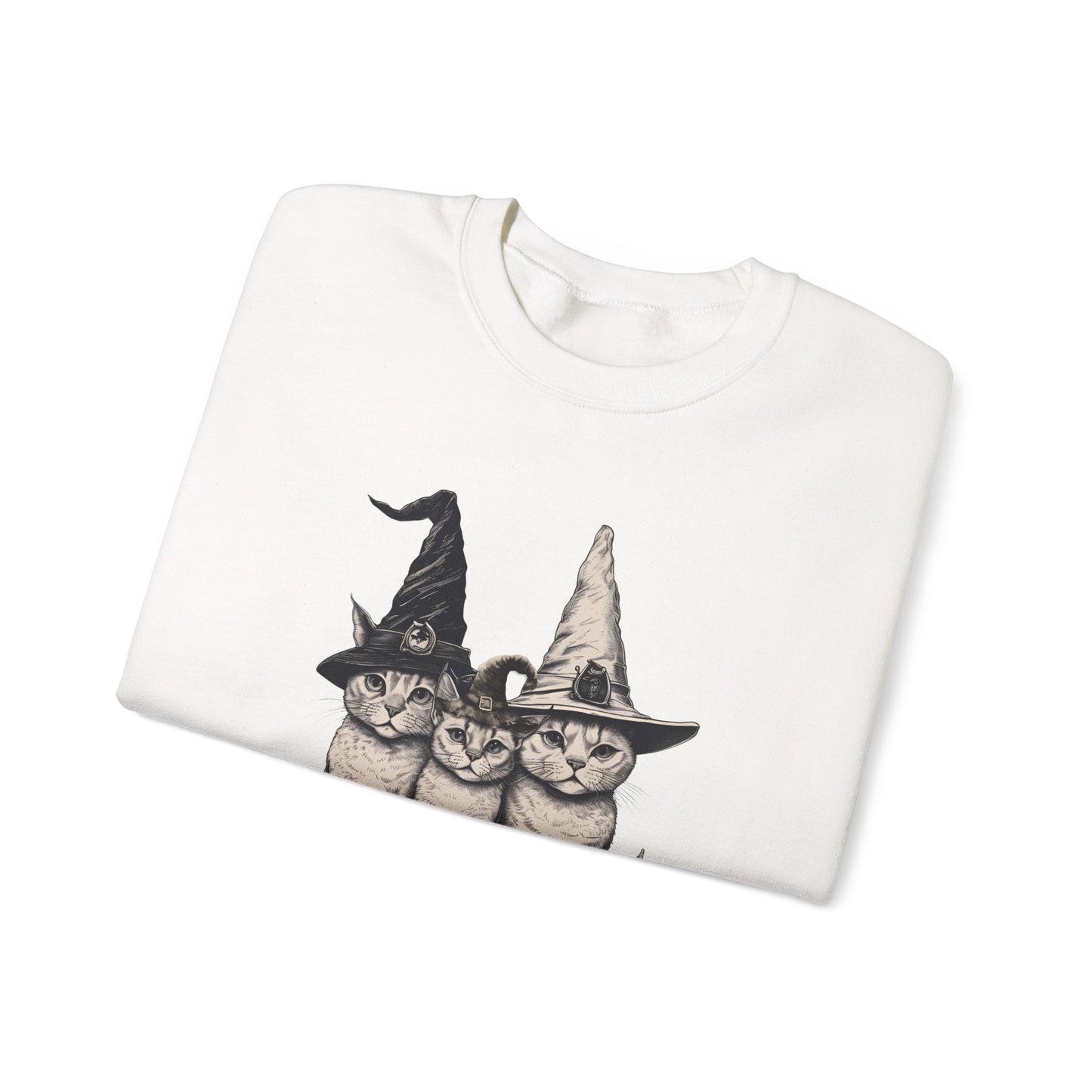 Whimsical Cat Halloween Sweatshirt, Cozy Halloween Crewneck, Fun Vintage Cat Apparel, Unisex Fall Fashion, Cat Lover Gift