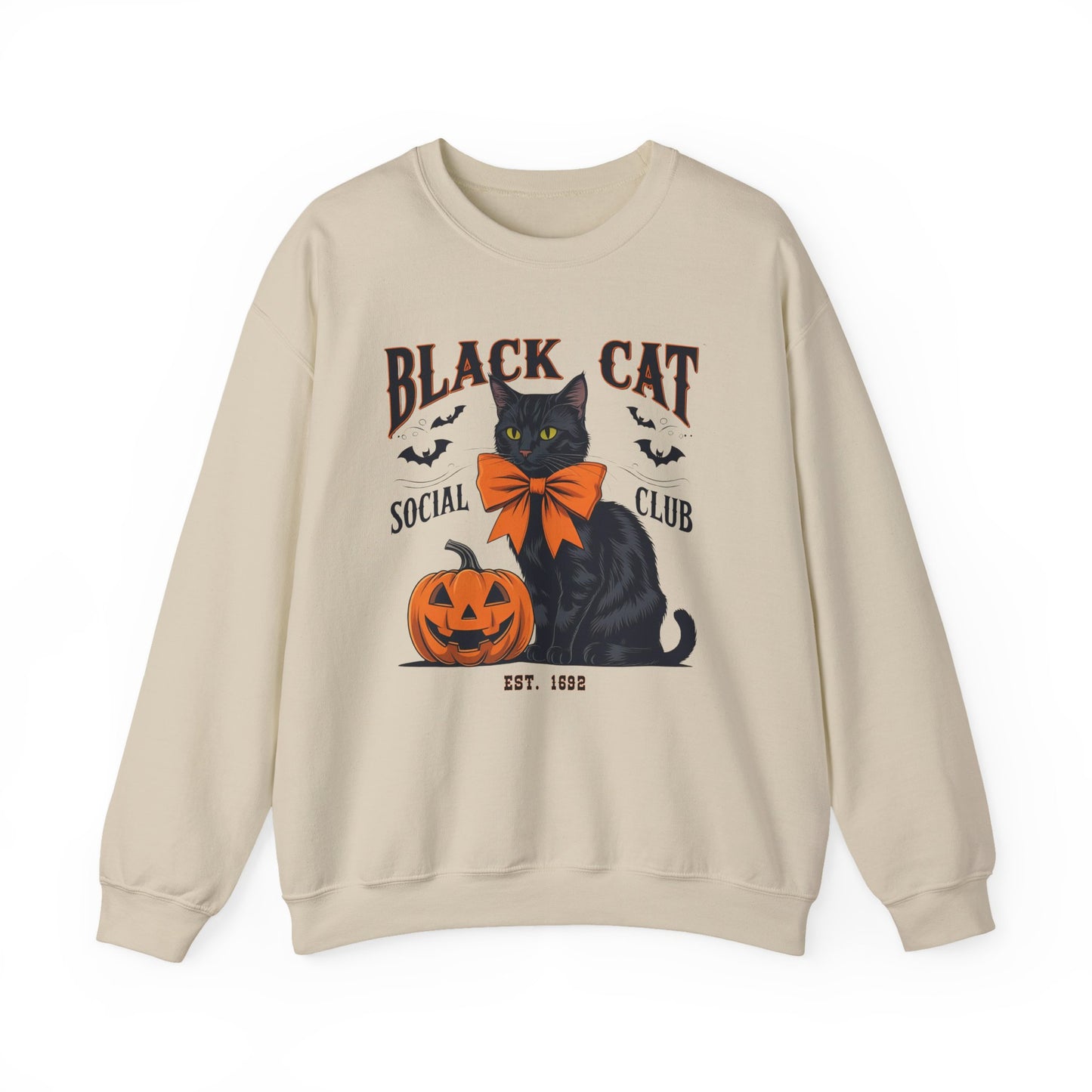 Halloween Themed Sweatshirt, Cozy Fall Apparel, Black Cat Sweatshirt, Spooky Season Clothing, Autumn Fashion, Perfect for Cat Lovers