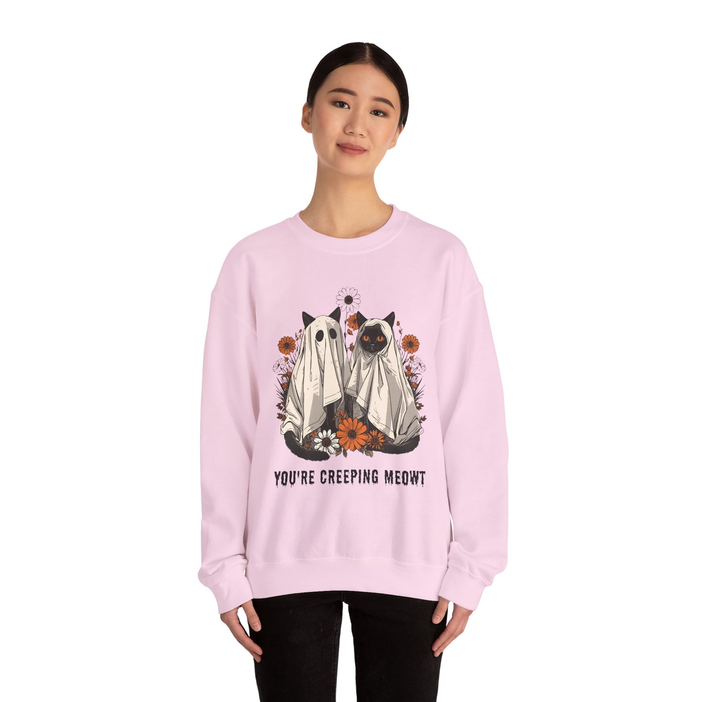 Spooky Cat Crewneck Sweatshirt - You're Creeping Meowt, Halloween Sweatshirt, Cozy Unisex Sweater, Gift for Cat Lovers, Fall Fashion