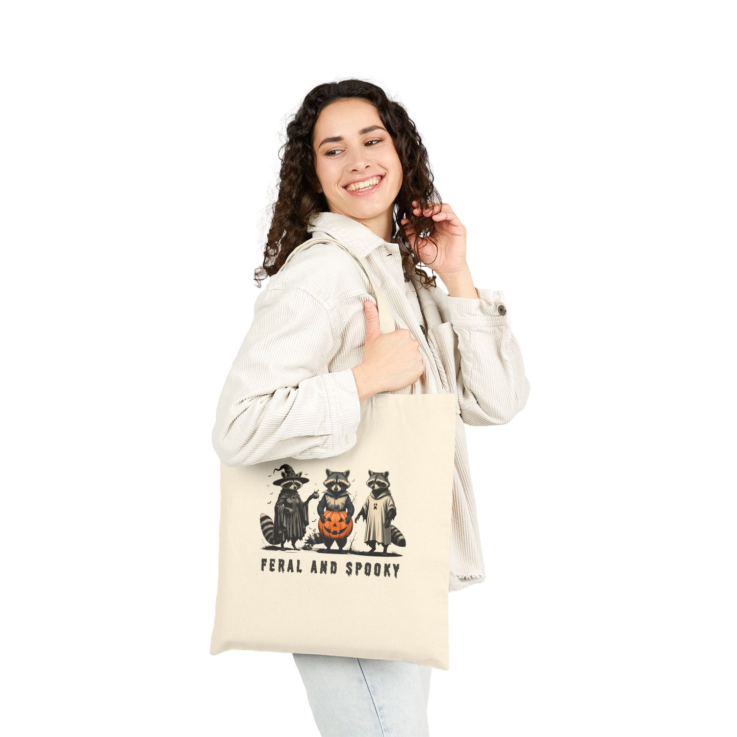 Feral and Spooky Tote Bag, Cotton Canvas Shopping Bag, Halloween Raccoon Gift, Eco-Friendly Tote, Witchy Raccoons Lover Bag, Unique Tote for Everyday