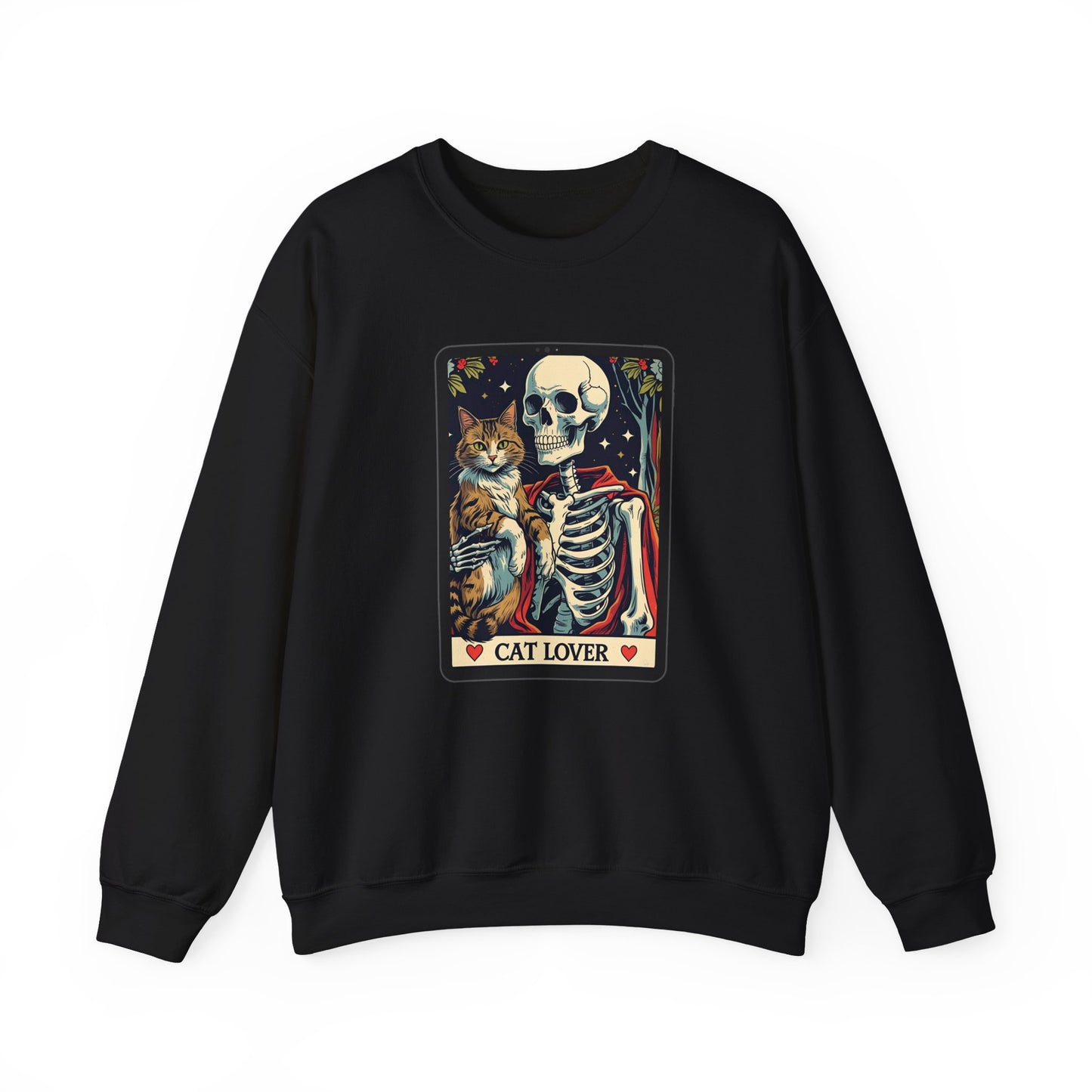 Gothic Cat Lover Crewneck Sweatshirt | Cozy Halloween Sweater, Pet Lover Gift, Spooky Season Apparel, Unisex Sweatshirt, Tarot card Design