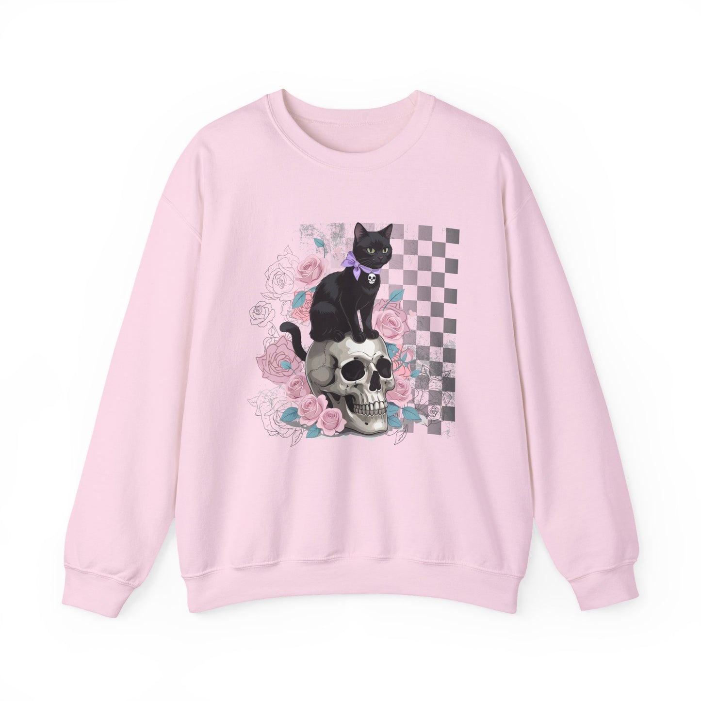 Gothic Cat Sweatshirt - Unisex Heavy Blend™ Crewneck, Cozy Gift for Cat Lovers, Halloween Apparel, Casual Wear, Unique Design