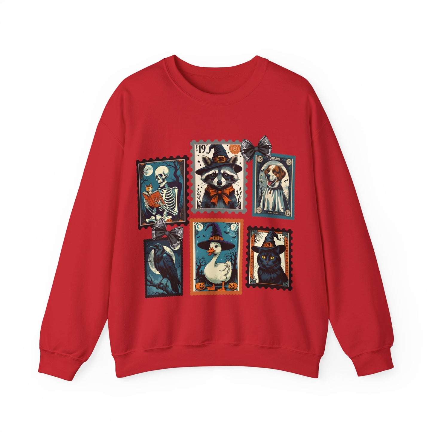Vintage-Inspired Crewneck Sweatshirt with Spooky Stamp Design, Cozy Fall Apparel, Halloween Fashion, Unisex Sweatshirt, Quirky Gift Idea