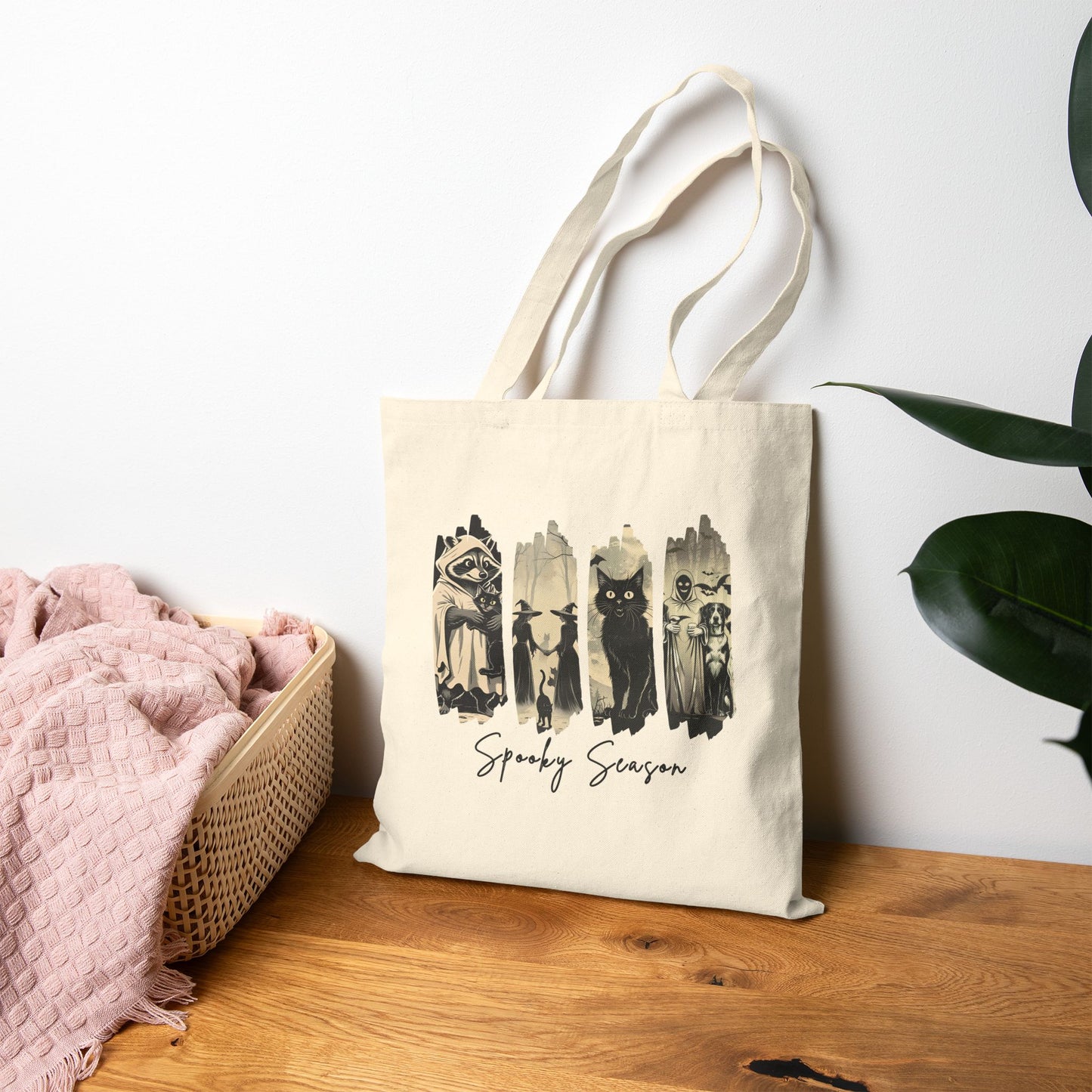 Spooky Season Cotton Canvas Tote Bag, Halloween Shopping Bag, Eco-Friendly Tote, Trick or Treat Tote, Seasonal Gift Bag
