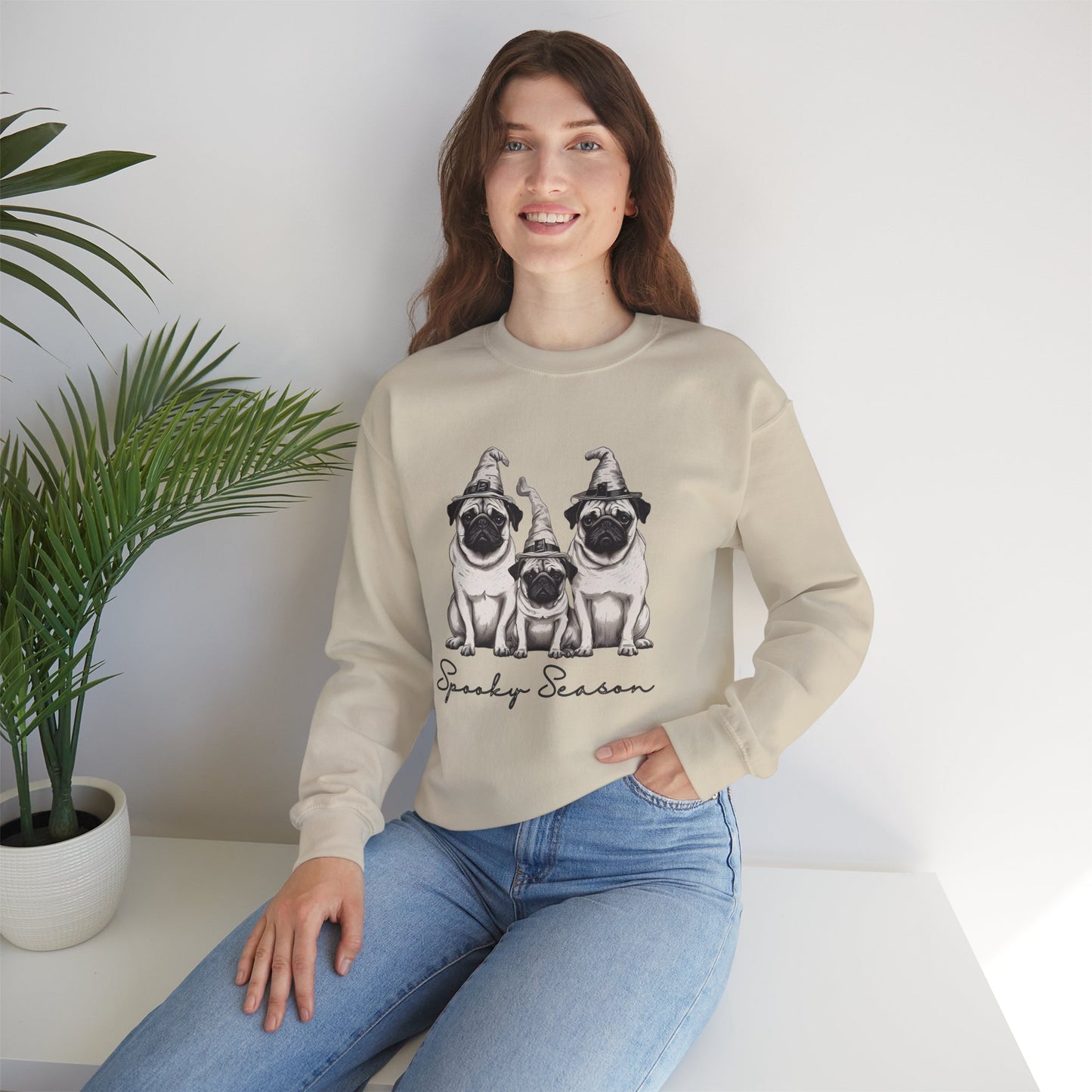 Spooky Pug Sweatshirt, Cozy Fall Apparel, Halloween Gift, Unisex Crewneck, Pet Lover Sweater, Pumpkin Spice Vibes